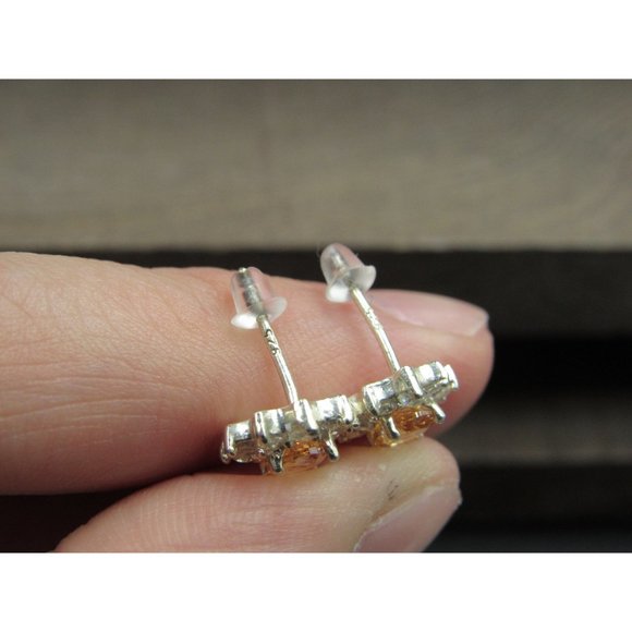 Sterling Silver Cute Halo Design CZ Gemstone Small Stud Earrings - Picture 4 of 6